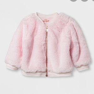Faux fur jacket- pink, girls, 6-9m